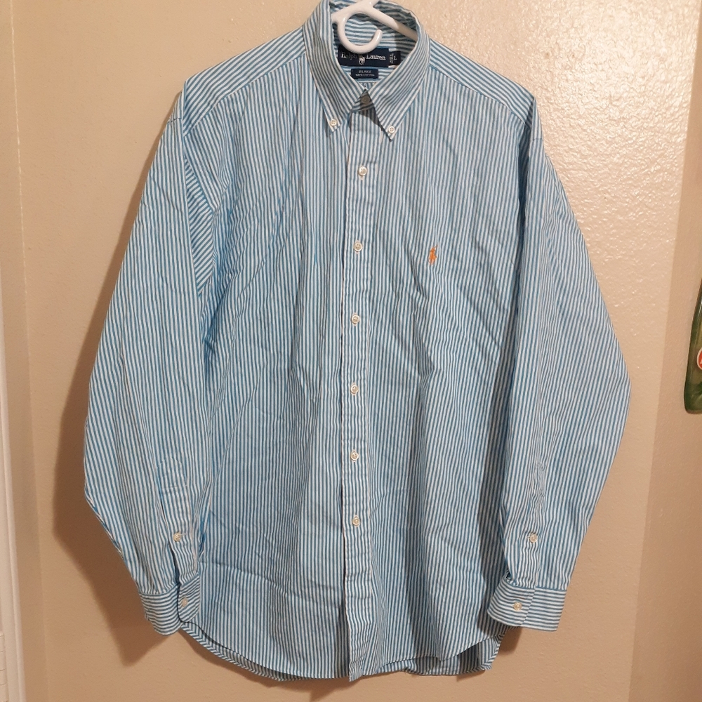 Ralph Lauren Men's Blake Button Down Shirt Turquoise Striped Long Sleeve Size L